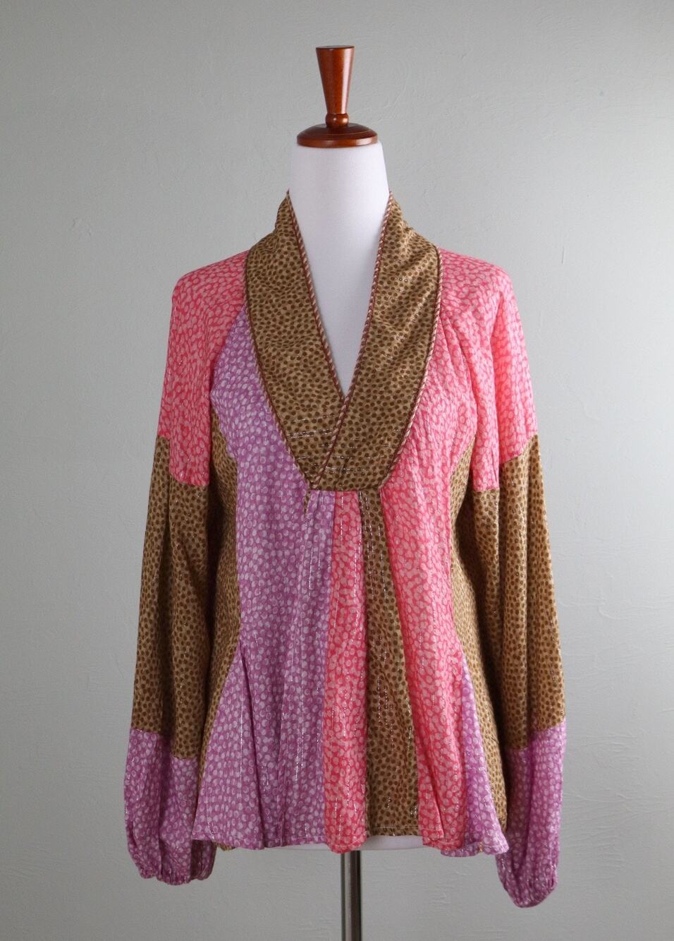 ANTHROPOLOGIE Blank London Polka Dot Colorblock Hi Lo Metallic Top Size XS